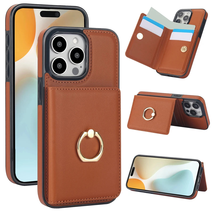 Wallet Card Slot RFID Blocking Kickstand Magnetic 360° Flip Leather Case For iPhone 16 Pro Max 15 Plus 14 13 Mini 12 11 X XR 8 7