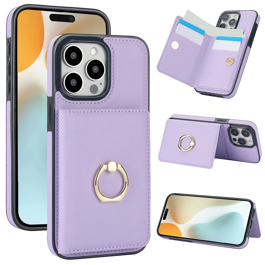 Wallet Card Slot RFID Blocking Kickstand Magnetic 360° Flip Leather Case For iPhone 16 Pro Max 15 Plus 14 13 Mini 12 11 X XR 8 7