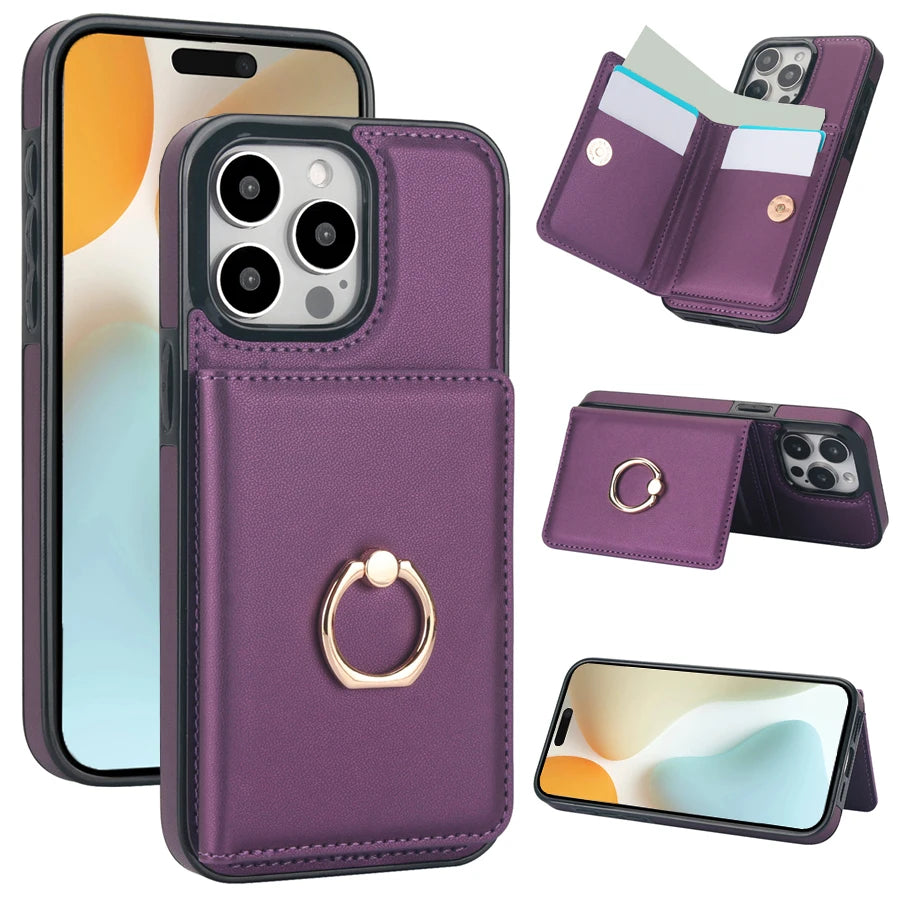 Wallet Card Slot RFID Blocking Kickstand Magnetic 360° Flip Leather Case For iPhone 16 Pro Max 15 Plus 14 13 Mini 12 11 X XR 8 7