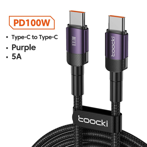 Toocki 100W Typ C till USB C-kabel PD 3.0 Snabbladdning