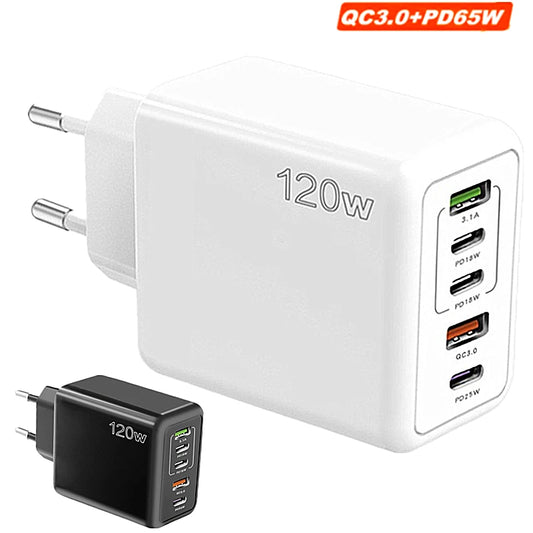 120W 5-portars USB C PD-laddare Snabbladdning PD Quick Charge 3.0 USB