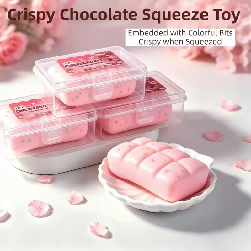 Crispy Clay Filled Chocolate Squishy Fidget Squeeze Toy Crunch Texture Stress Relief Desk Toy For Adults Anti Anxiety Hand Gift