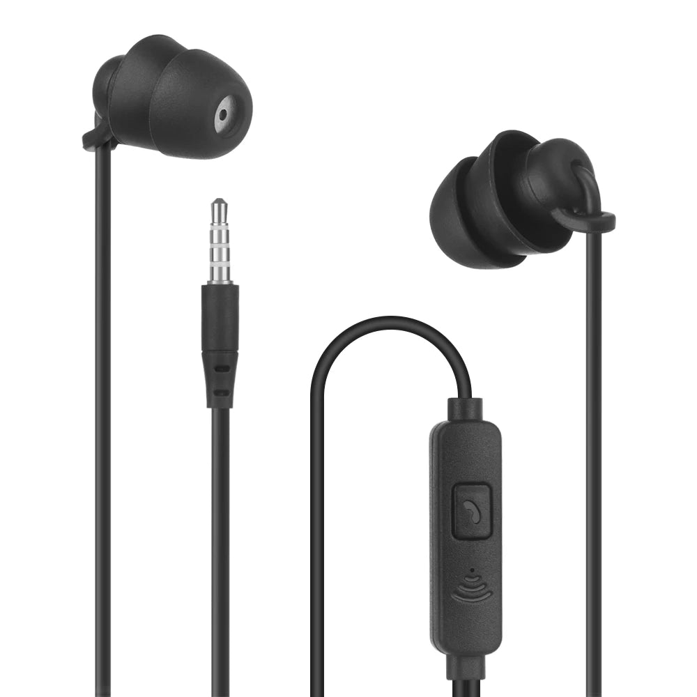 3.5mm Silica Gel Noise Reduction Sleep Headphones Earphones Noise Reduction In-Ear Headset