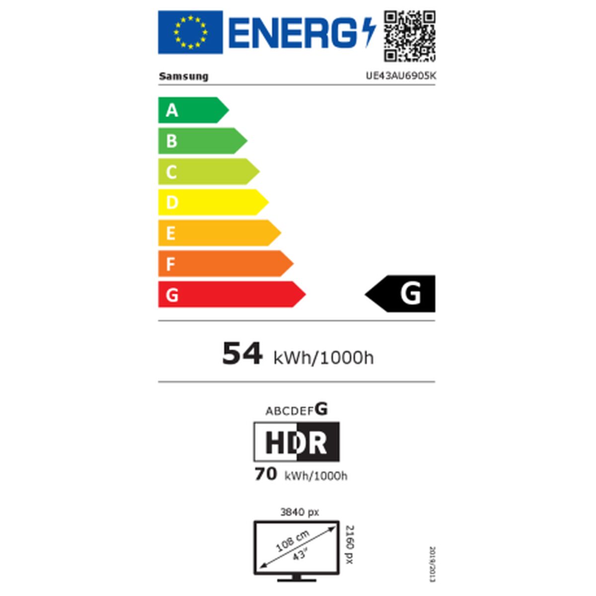TV Samsung UE43AU6905 3840 x 2160 px Ultra HD 4K 43"W 8W