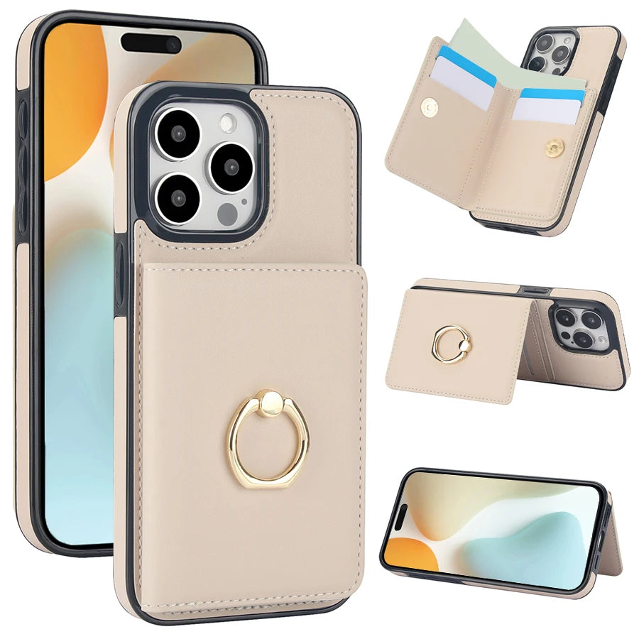 Wallet Card Slot RFID Blocking Kickstand Magnetic 360° Flip Leather Case For iPhone 16 Pro Max 15 Plus 14 13 Mini 12 11 X XR 8 7