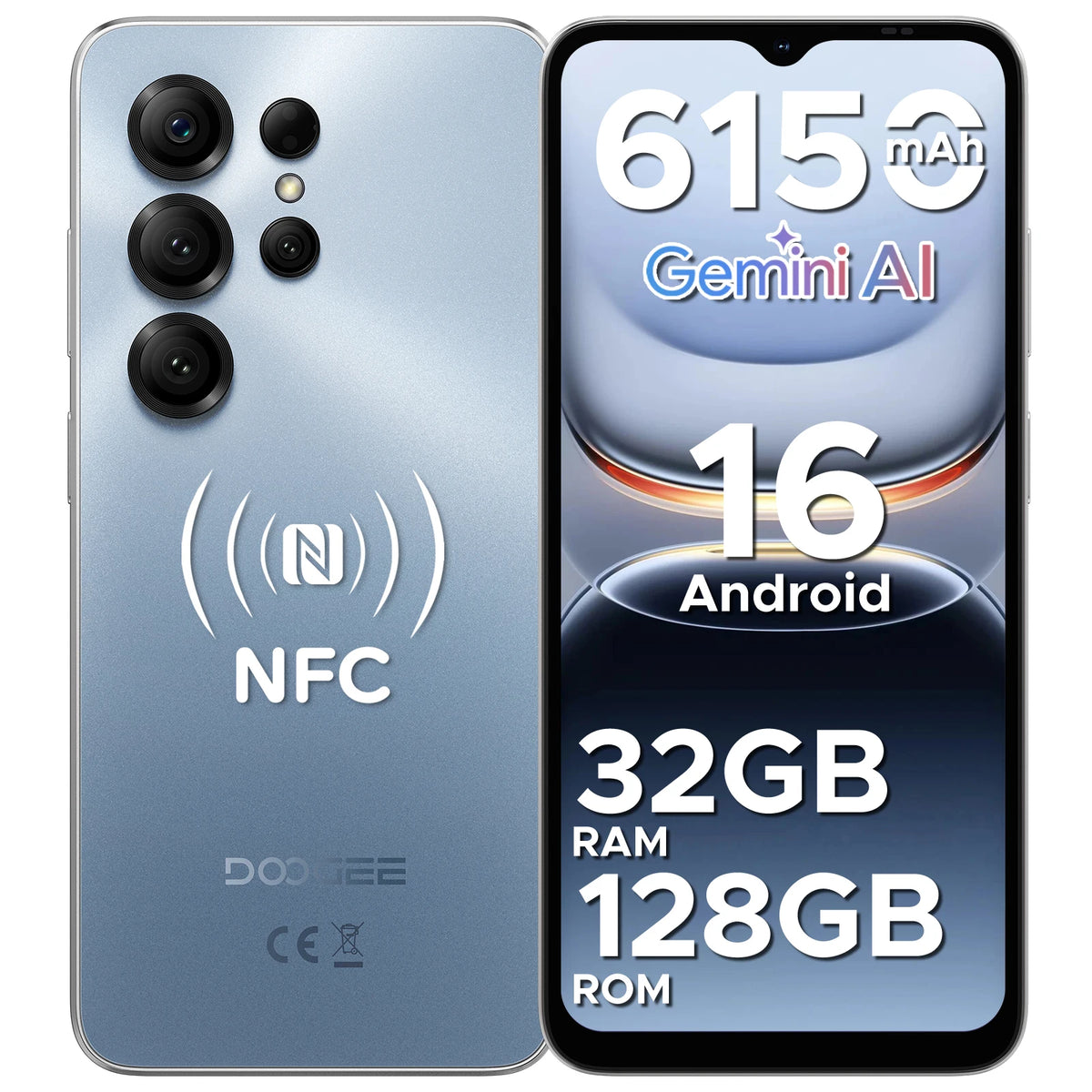DOOGEE Note56X Pro Android 16 Smarttelefon 6,56" 6150mAh Batteri 32GB RAM (4+28) 128GB ROM