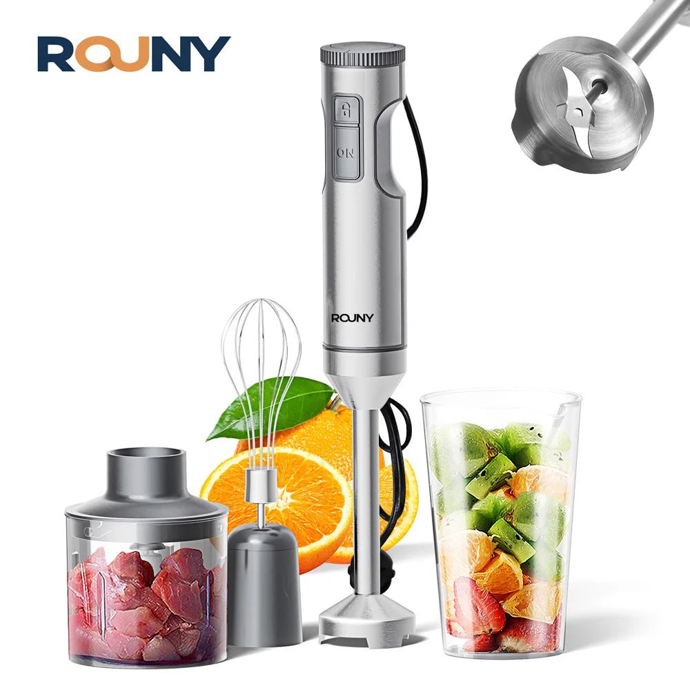 Hand Immersion Blender 1000W Powerful 4-in-1,Stainless Steel Stick Food Mixer,700ml Mixing Beaker,500ml Processor,Whisk