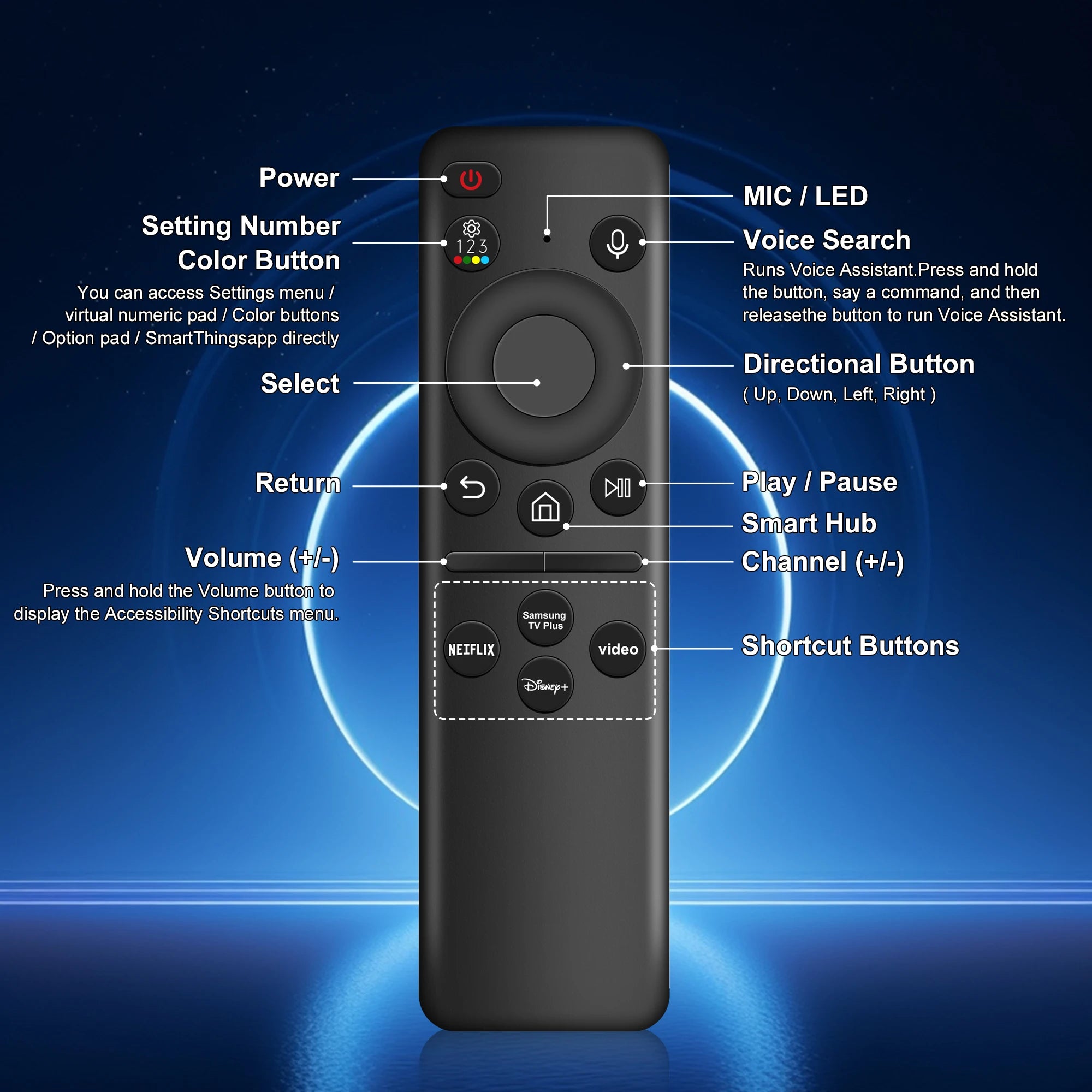 Solar Voice Remote Control for Samsung Smart TVs 2019-2024 Neo QLED OLED Smart TV Charging Replacement Voice Remote