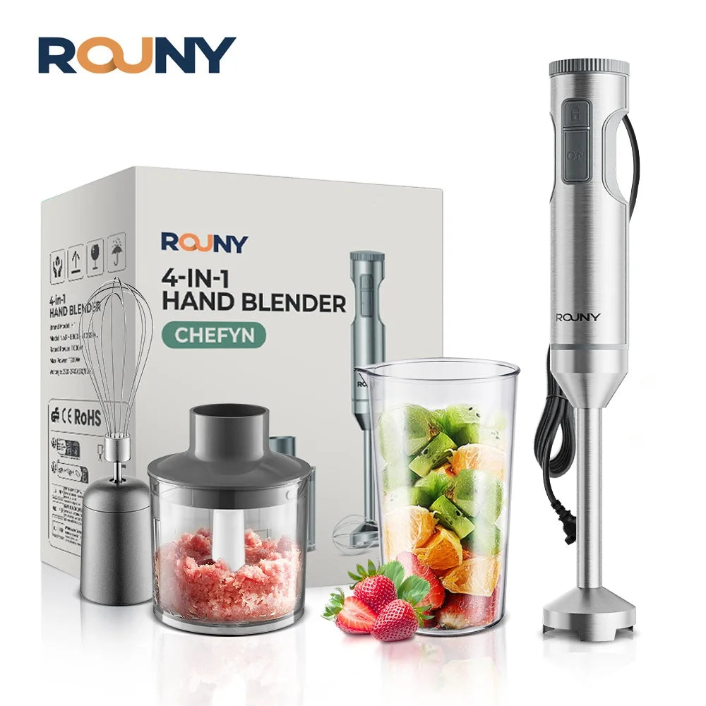 Hand Immersion Blender 1000W Powerful 4-in-1,Stainless Steel Stick Food Mixer,700ml Mixing Beaker,500ml Processor,Whisk
