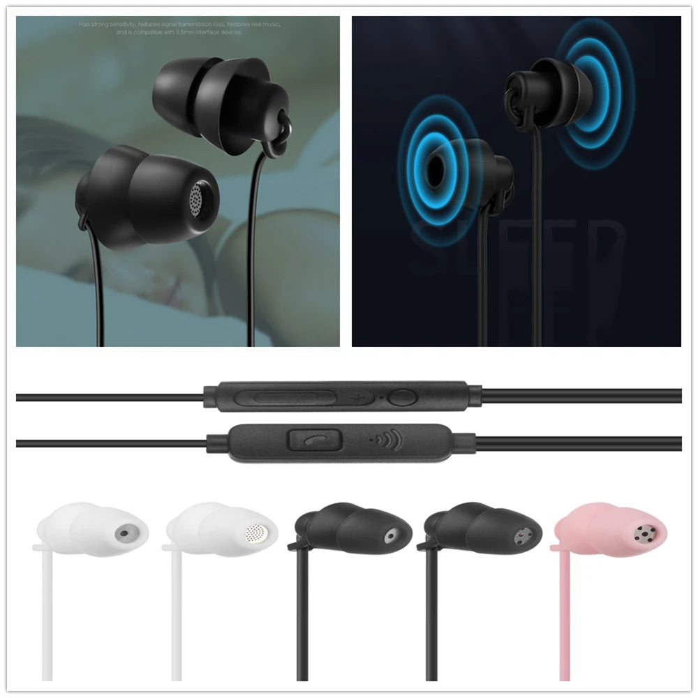 3.5mm Silica Gel Noise Reduction Sleep Headphones Earphones Noise Reduction In-Ear Headset