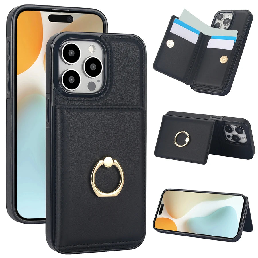 Wallet Card Slot RFID Blocking Kickstand Magnetic 360° Flip Leather Case For iPhone 16 Pro Max 15 Plus 14 13 Mini 12 11 X XR 8 7