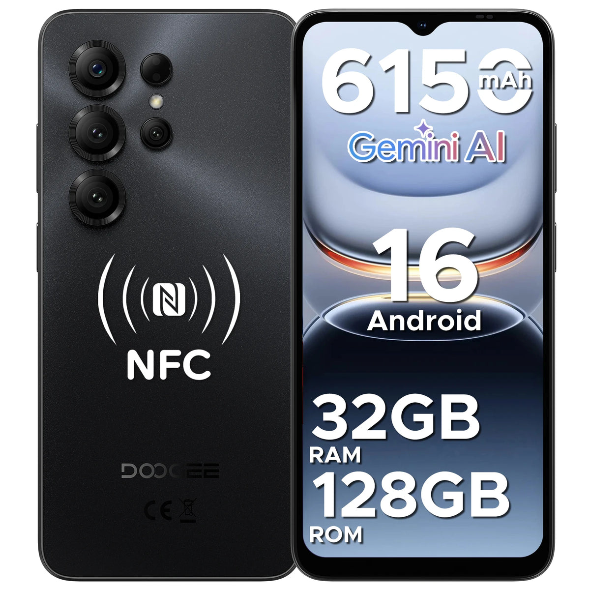 DOOGEE Note56X Pro Android 16 Smarttelefon 6,56" 6150mAh Batteri 32GB RAM (4+28) 128GB ROM