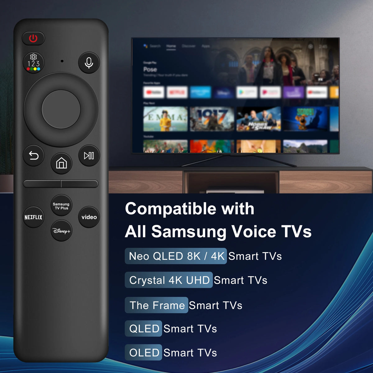 Solar Voice Remote Control for Samsung Smart TVs 2019-2024 Neo QLED OLED Smart TV Charging Replacement Voice Remote