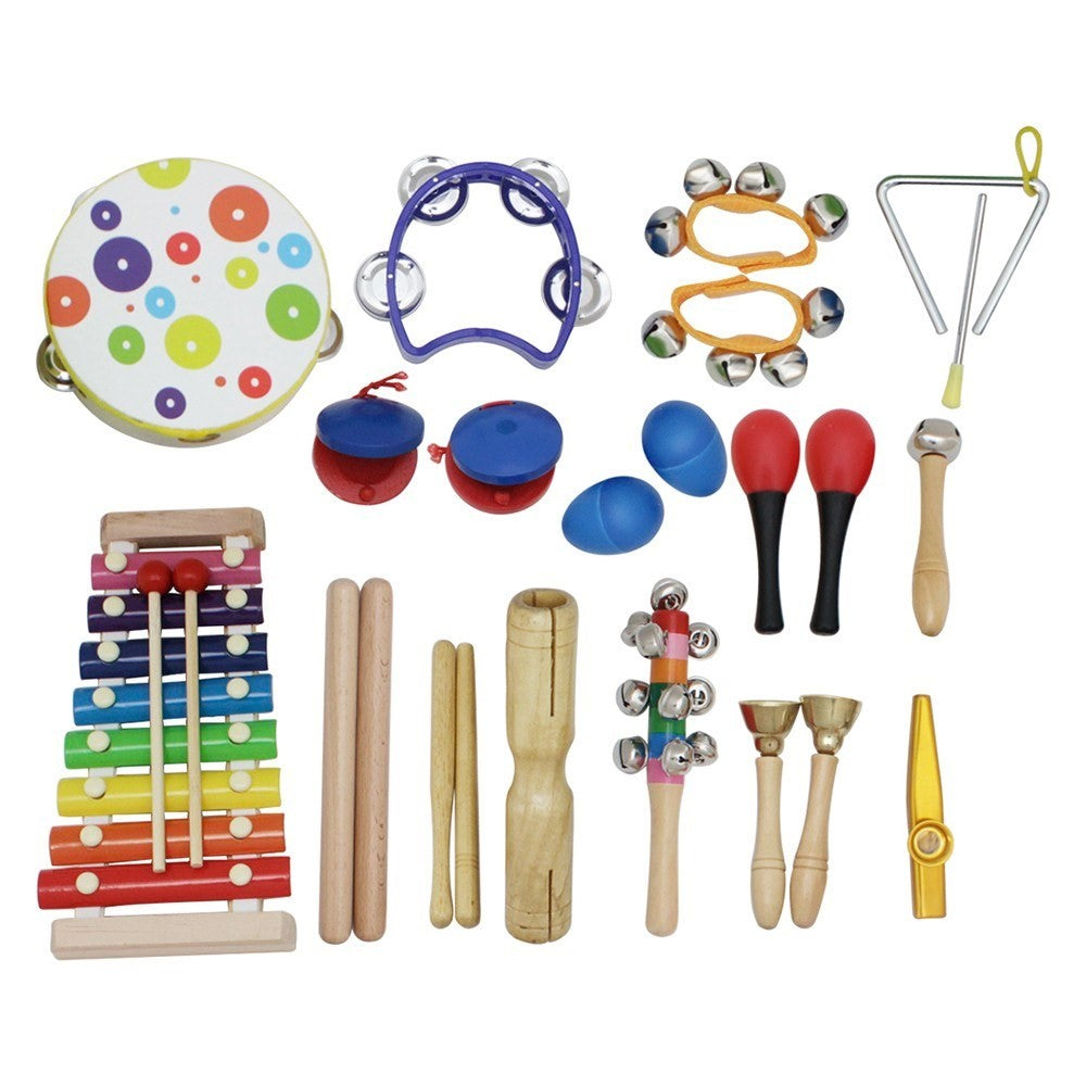 19Pcs / Set Tambourine Xylophone Barbell Musical Instrument Toy Kit Children Gift Educational Toys