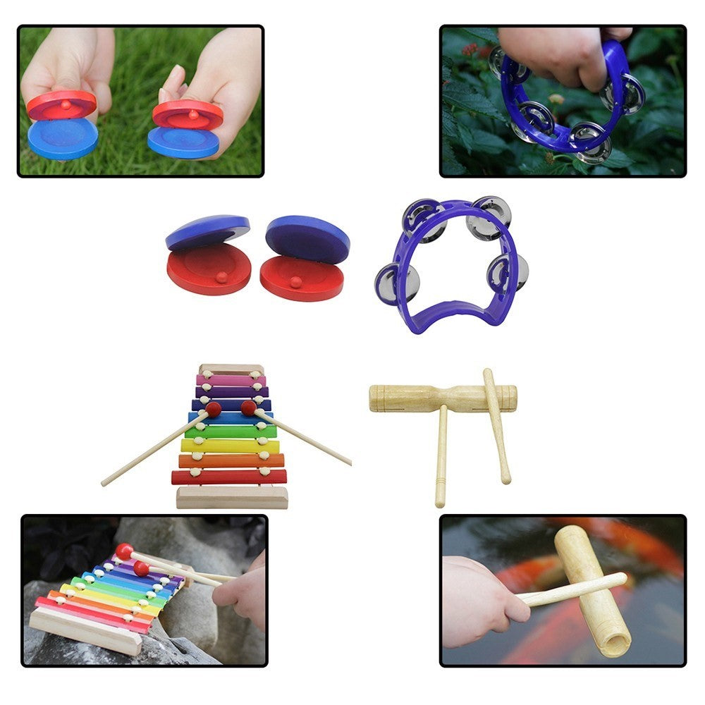 19Pcs / Set Tambourine Xylophone Barbell Musical Instrument Toy Kit Children Gift Educational Toys