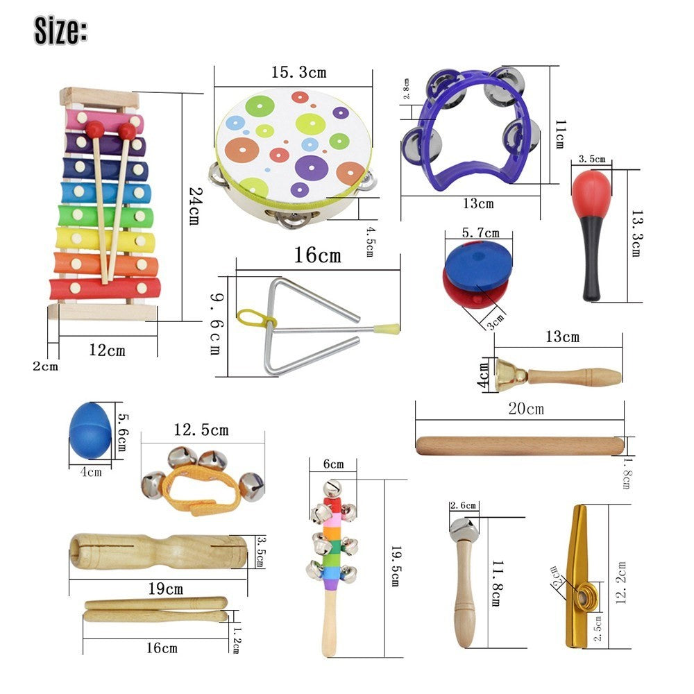 19Pcs / Set Tambourine Xylophone Barbell Musical Instrument Toy Kit Children Gift Educational Toys