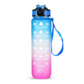1L Sports Water Bottle with Time Marker Water Jug Leak proof Drinking Kettle for Office School Camping (without FDA Certificate, BPA Free)
