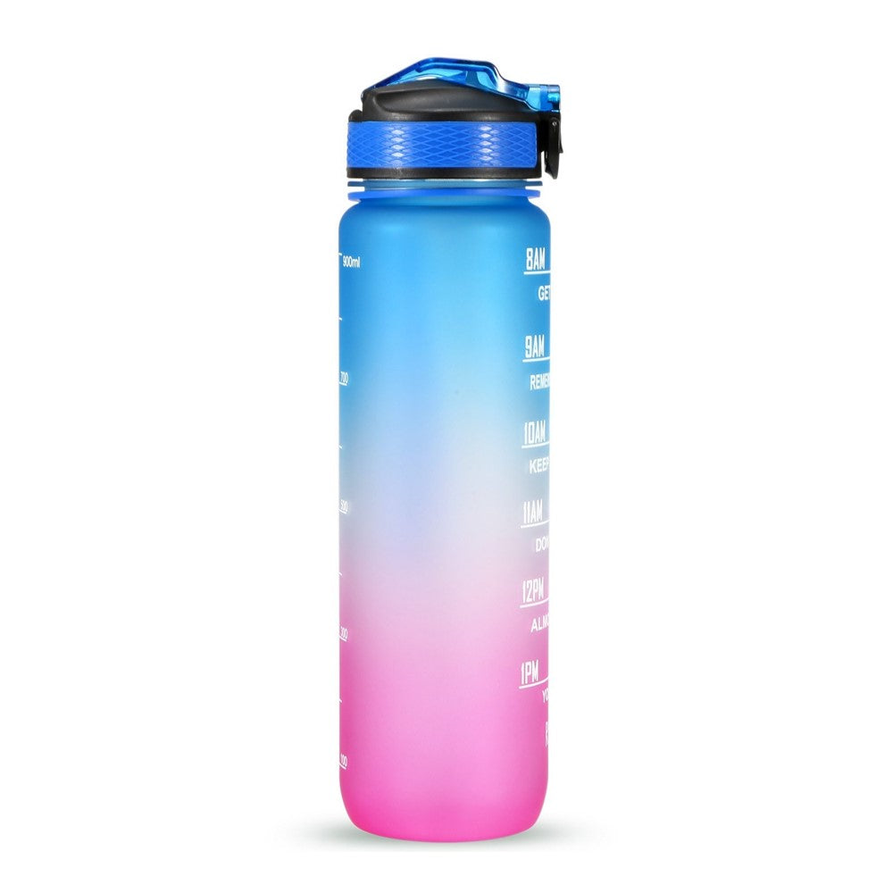 1L Sports Water Bottle with Time Marker Water Jug Leak proof Drinking Kettle for Office School Camping (without FDA Certificate, BPA Free)