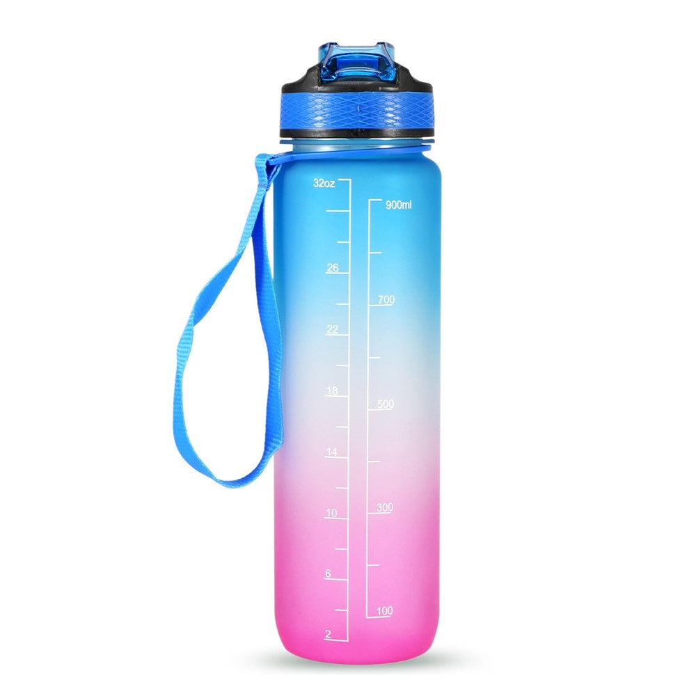 1L Sports Water Bottle with Time Marker Water Jug Leak proof Drinking Kettle for Office School Camping (without FDA Certificate, BPA Free)