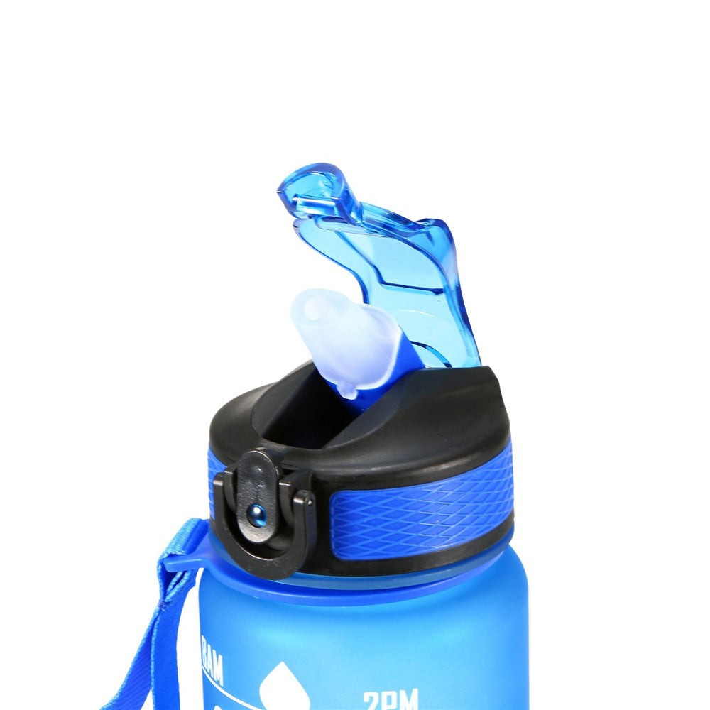 1L Sports Water Bottle with Time Marker Water Jug Leak proof Drinking Kettle for Office School Camping (without FDA Certificate, BPA Free)
