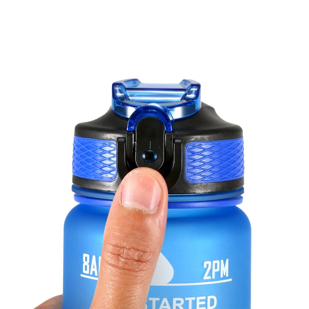 1L Sports Water Bottle with Time Marker Water Jug Leak proof Drinking Kettle for Office School Camping (without FDA Certificate, BPA Free)