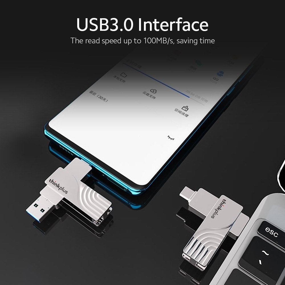 LENOVO THINKPLUS USB C Flash Drive 128GB USB3.0 U Disk TPCU301 Dual-port Memory Stick for Tablet PC Laptop Computer