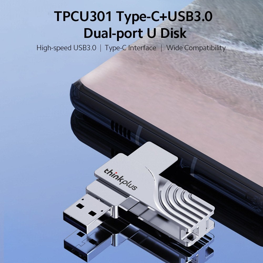 LENOVO THINKPLUS USB C Flash Drive 128GB USB3.0 U Disk TPCU301 Dual-port Memory Stick for Tablet PC Laptop Computer