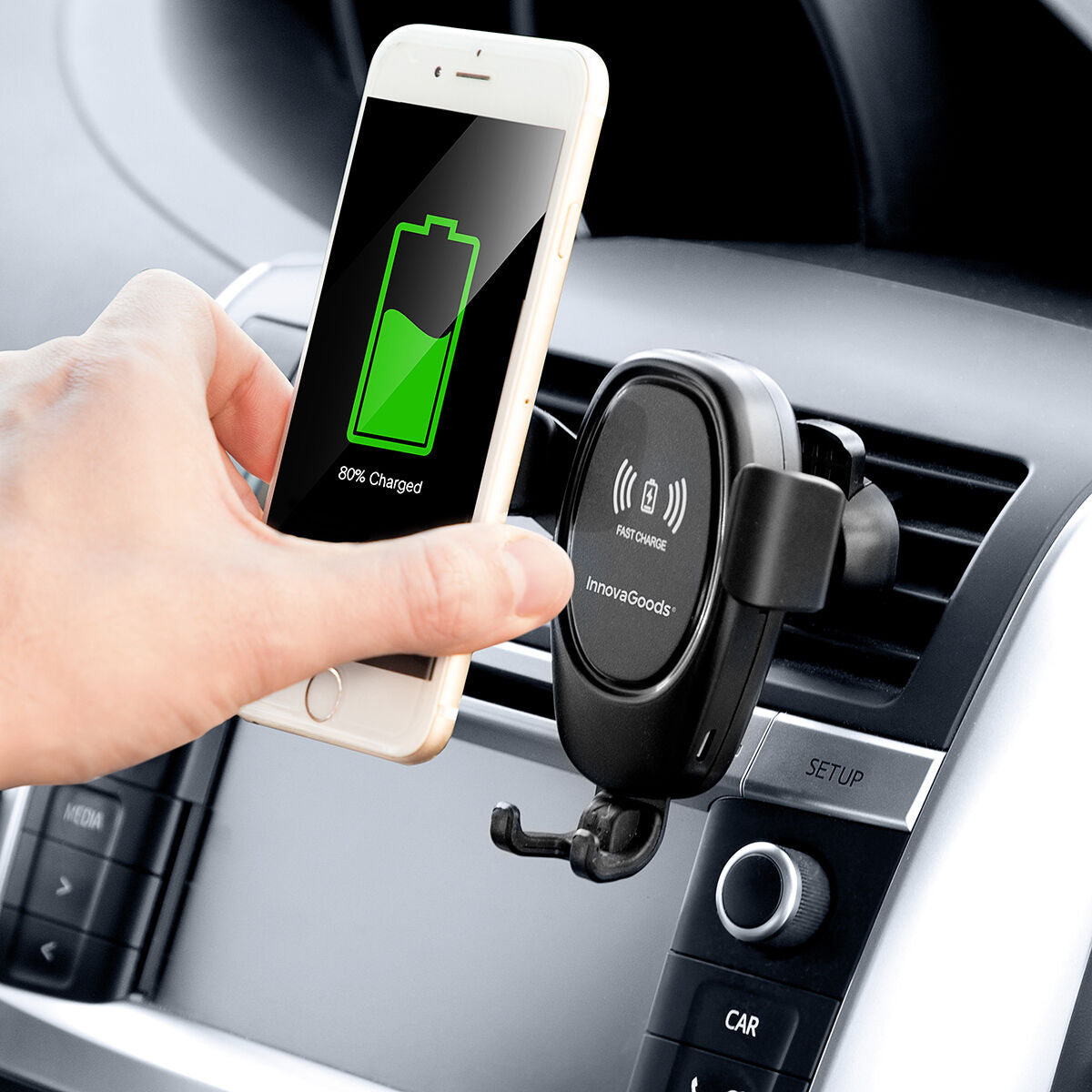 Mobiltelefonhållare med trådlös laddare för bilar Wolder InnovaGoods